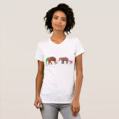 歩いている3頭のカラフルな象-ポップアート Tシャツ (正面フル)