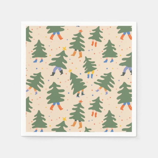 歩くお洒落クリスマスツリーパターン スタンダードカクテルナプキン (正面)