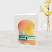 歩くのウェーブズ抽象芸術ビーチ カード (黄色い花)