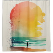 歩くのウェーブズ抽象芸術ビーチ シャワーカーテン (正面)