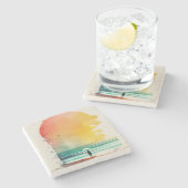 歩くのウェーブズ抽象芸術ビーチ ストーンコースター (横)