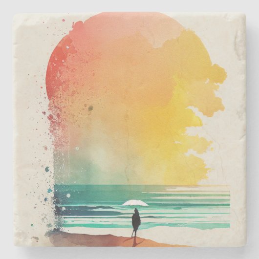 歩くのウェーブズ抽象芸術ビーチ ストーンコースター (正面)