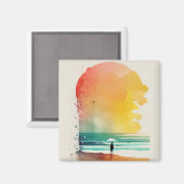 歩くのウェーブズ抽象芸術ビーチ マグネット (正面/裏面)