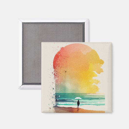 歩くのウェーブズ抽象芸術ビーチ マグネット (正面/裏面)