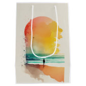 歩くのウェーブズ抽象芸術ビーチ ミディアムペーパーバッグ (裏面)