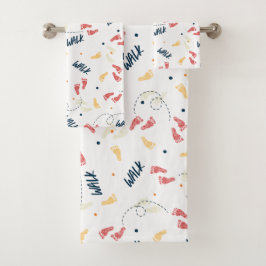 歩くを一緒に：アドベンチャーフットプリントのパターン バスタオルセット