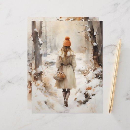 歩くインウィンターウッドランドスクラップブック紙 (正面/裏面インサイチュ)