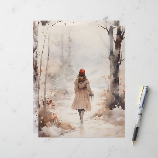 歩くインウィンターウッドランドスクラップブック紙 (正面/裏面インサイチュ)