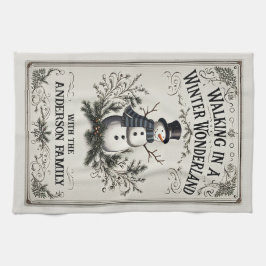 歩くインウィンターワンダーランド雪だるま キッチンタオル