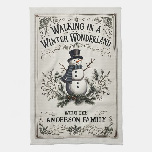 歩くインウィンターワンダーランド雪だるま キッチンタオル (縦)