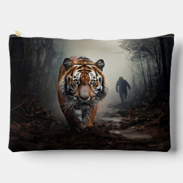 歩くオールドブラックとオレンジタイガーのシュールレアルな森 アクセサリーポーチ