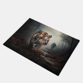 歩くオールドブラックとオレンジタイガーのシュールレアルな森 ドアマット (アングル)