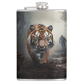 歩くオールドブラックとオレンジタイガーのシュールレアルな森 フラスク