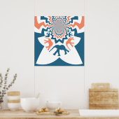 歩くゾウ熱狂するンコーラルブルーシェブロンパターン ポスター (キッチン)