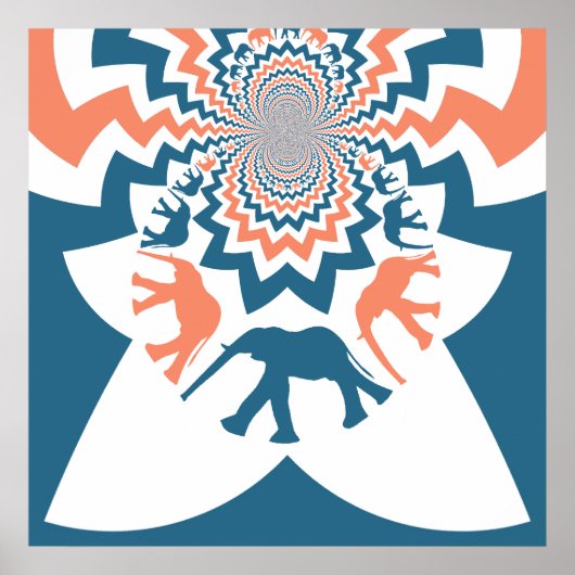 歩くゾウ熱狂するンコーラルブルーシェブロンパターン ポスター (正面)