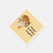 歩くタイガーパーソナライズされた誕生日ナプキンス スタンダードカクテルナプキン (角)