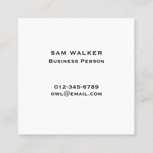 歩くフクロウシルエット |ワイルドライフブラックとホワイト スクエア名刺 (裏面)