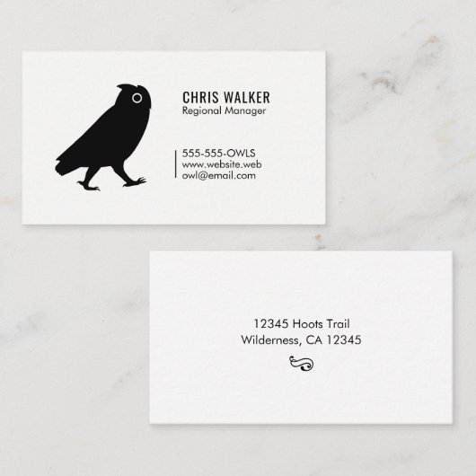 歩くフクロウシンプルルシルエット白黒 名刺 (正面/裏面)