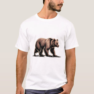 歩くブラウンベアイラストレーションtシャツ tシャツ