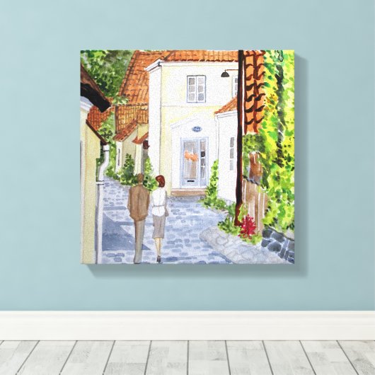 歩くホームデンマークタウンスケープ絵画アクリル キャンバスプリント (インサイチュ (ウッドフロア))