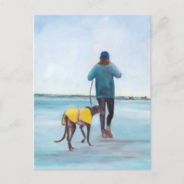 歩くマイグレイハウンドッグアートポストカード ポストカード