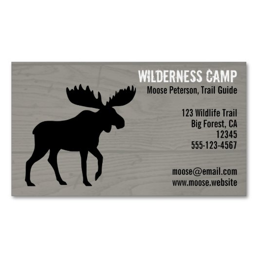 歩くムースシルエットフェイクオンウッドグレインスタイル マグネット名刺 (正面)