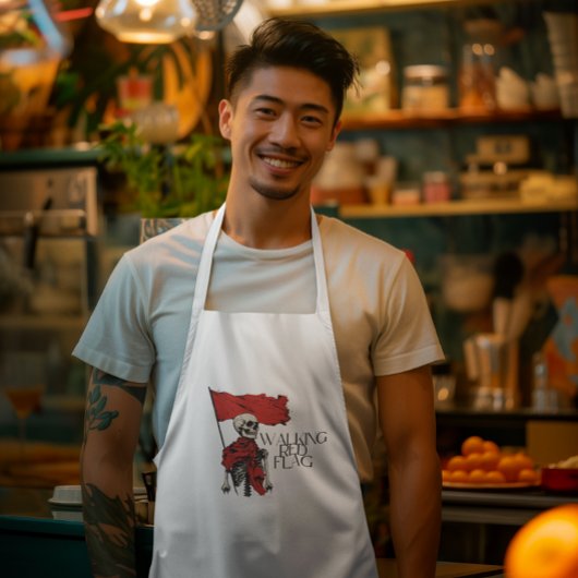 歩くレッドフラグスケルトン | 神経質なミニマルなユーモア ロングエプロン