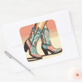歩く女性のカーボーイピンクアンドブルーブーツアーポップ・アートのト スクエアシール (封筒)