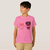歩く子ども達のかわいい漫画の豚Tシャツ Tシャツ (正面フル)