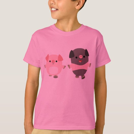 歩く子ども達のかわいい漫画の豚Tシャツ Tシャツ (正面)
