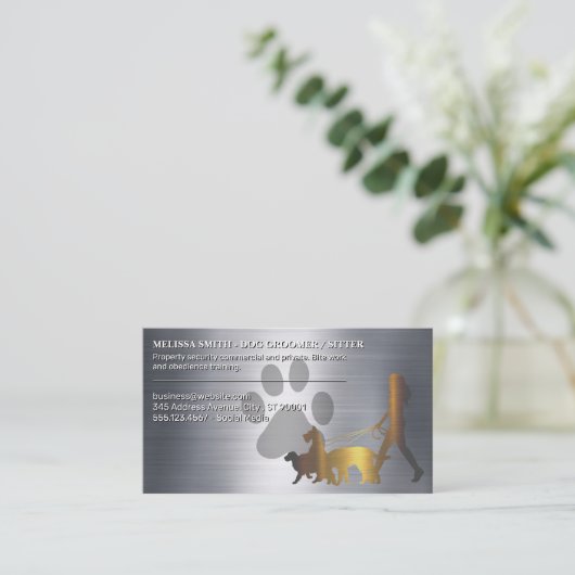 歩く犬 |ポー |金属の背景 名刺 (スタンド正面)