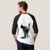 歩く猫シルエットブラックオンホワイト Tシャツ (裏面フル)