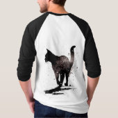 歩く猫シルエットブラックオンホワイト Tシャツ (裏面)