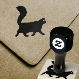 歩く猫 |ふわふわの尻尾を持つロングヘア子猫 ラバースタンプ