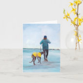 歩くyグレイハウンドッグアートノートカード カード (黄色い花)