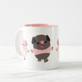 歩行のマグのかわいい漫画のブタ ツートーンマグカップ (正面左)