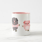 歩行のマグのかわいい漫画のブタ ツートーンマグカップ (中央)