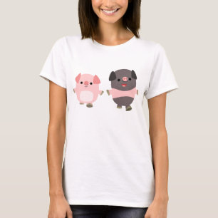 歩行の女性のTシャツのかわいい漫画のブタ Tシャツ