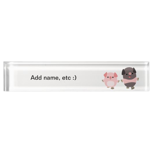 歩行の机用ネームプレートのかわいい漫画のブタ デスクネームプレート (正面)