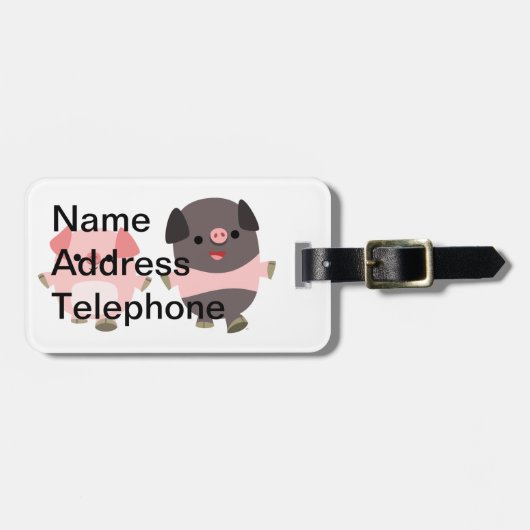 歩行の荷物のラベルのかわいい漫画のブタ ラゲッジタグ (正面横)