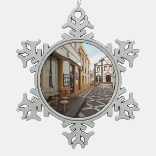 歩行者通り スノーフレークピューターオーナメント (正面)