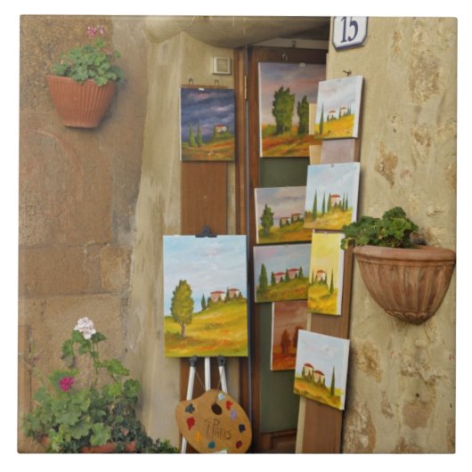 歩道で絵を売る小さな店 タイル (正面)