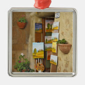 歩道で販売するアートワークを持つ小さな買い物 メタルオーナメント (正面)
