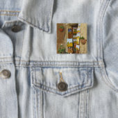 歩道で販売するアートワークを持つ小さな買い物 缶バッジ (インサイチュ)