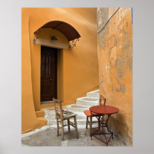 歩道のテーブル設定, Chania, Crete, Greece ポスター (正面)