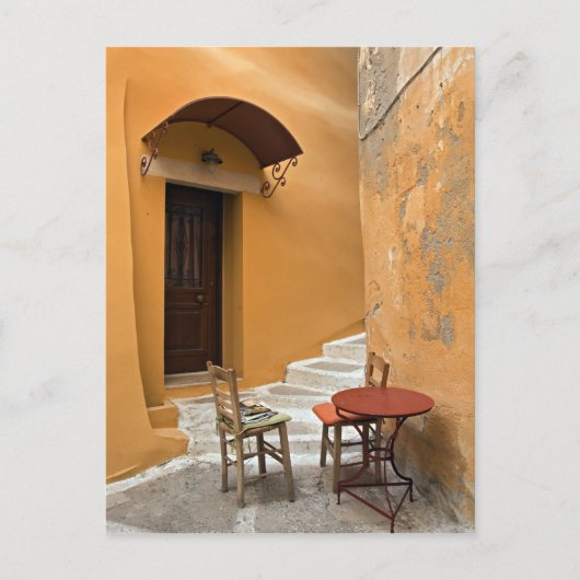 歩道のテーブル設定， Chania, Crete, Greece ポストカード (正面)