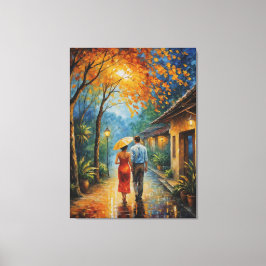 歩道を下った男女の歩く キャンバスプリント