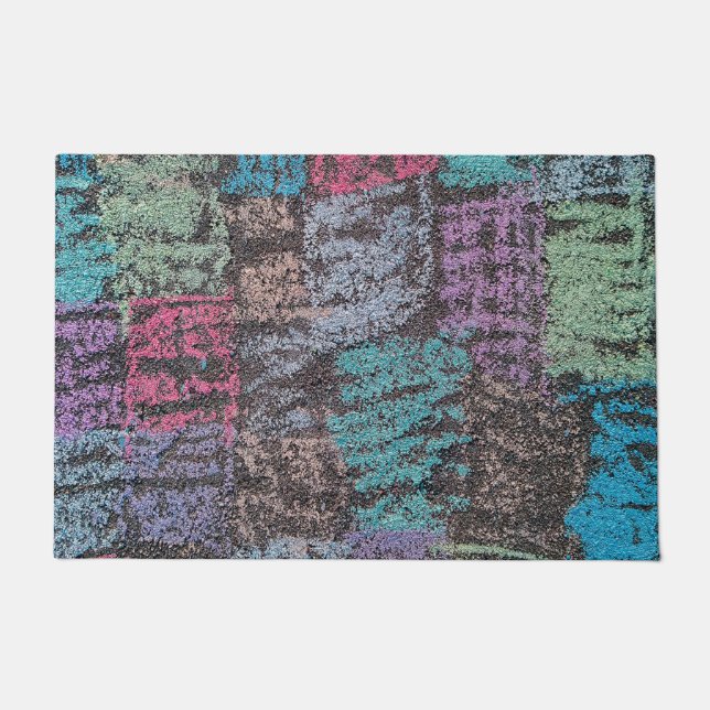 歩道アートのチョークは黄色い白い紫 ドアマット (正面)