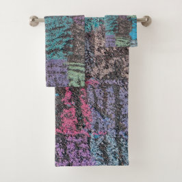 歩道アートのチョークは黄色い白い紫 バスタオルセット