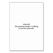 歩道祈のマンティス歩く、フラッシュカード テーブルナンバー (裏面)